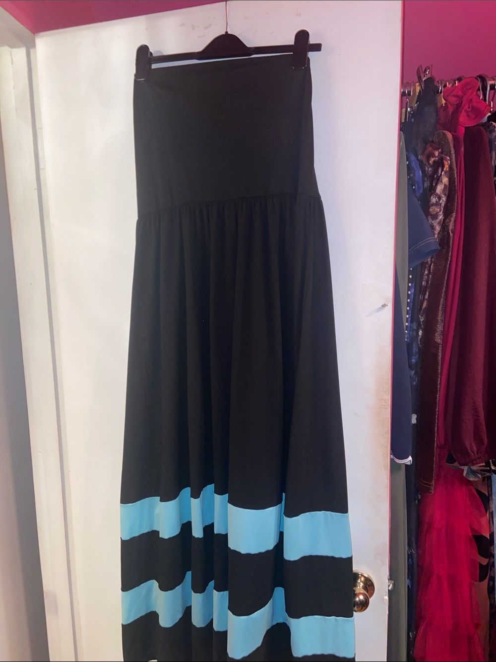 SHEIN Black Strapless Maxi dress with Light Blue Stripe Panels
